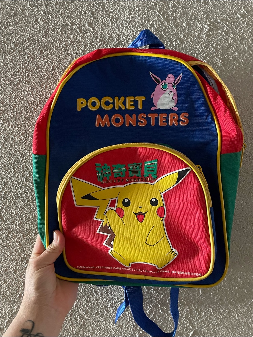 Vintage1998 Japanese Pokemon Kids Backpack Pikachu Red Blue Yellow